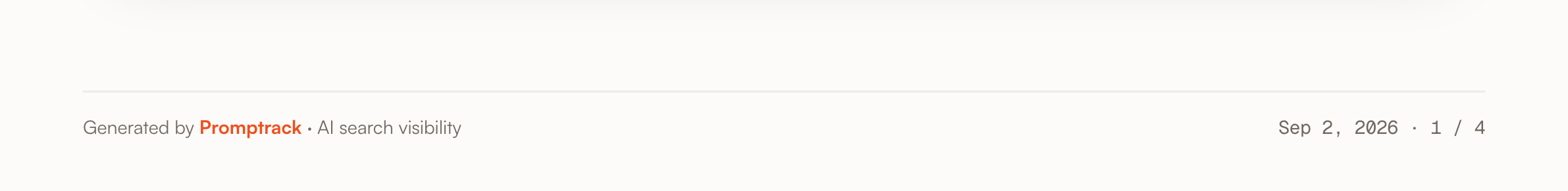 The bottom of a report page, with the Generated by Promptrack line on the left and the page counter on the right