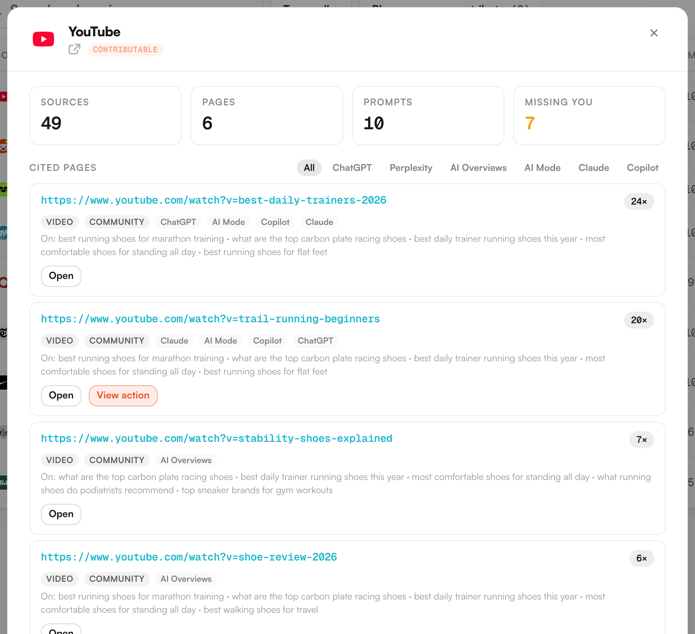 A source domain opened, with its answers, pages, prompts and the Missing you counter