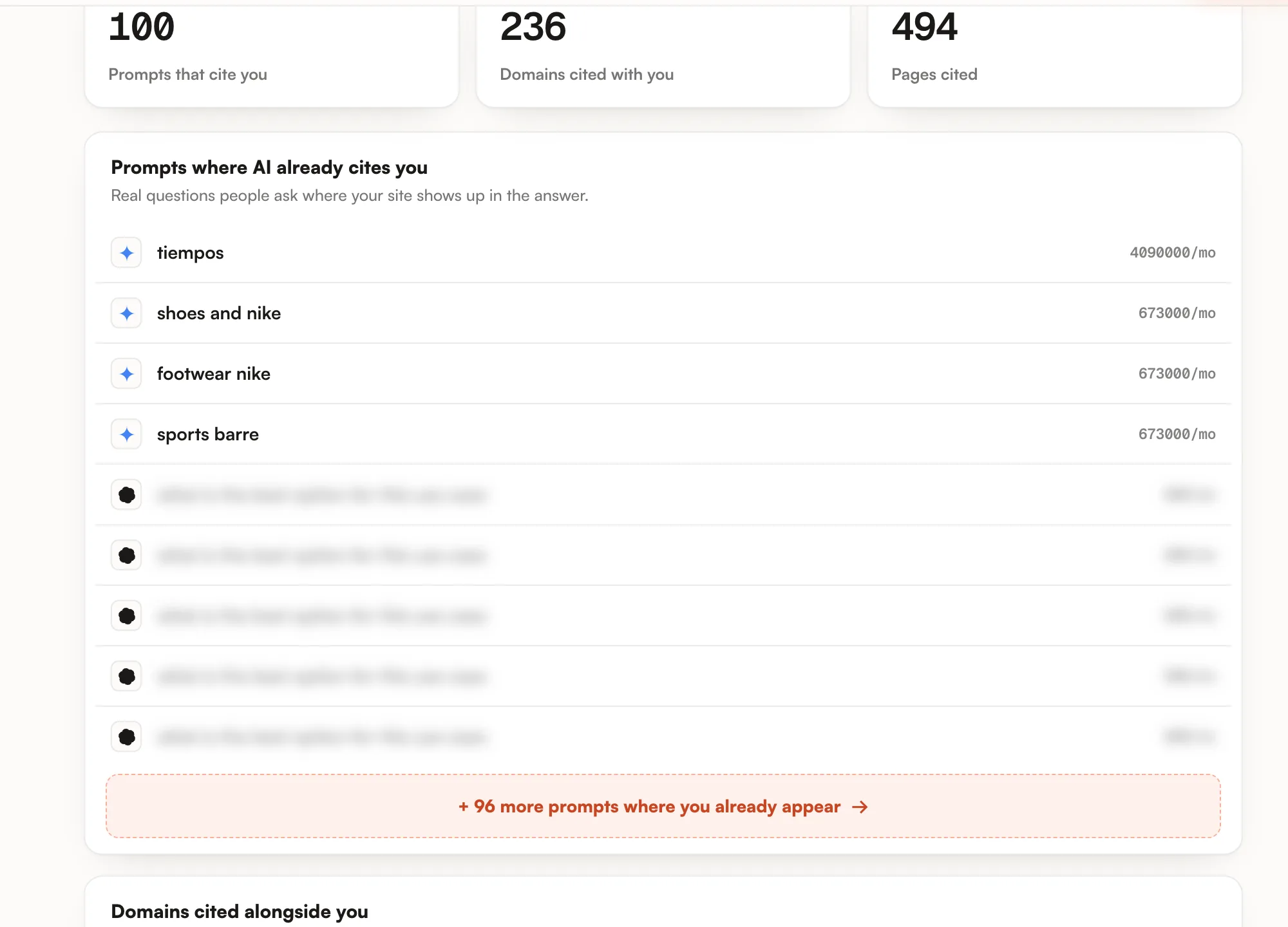 Free AI visibility scan: the prompts and domains where a brand is cited