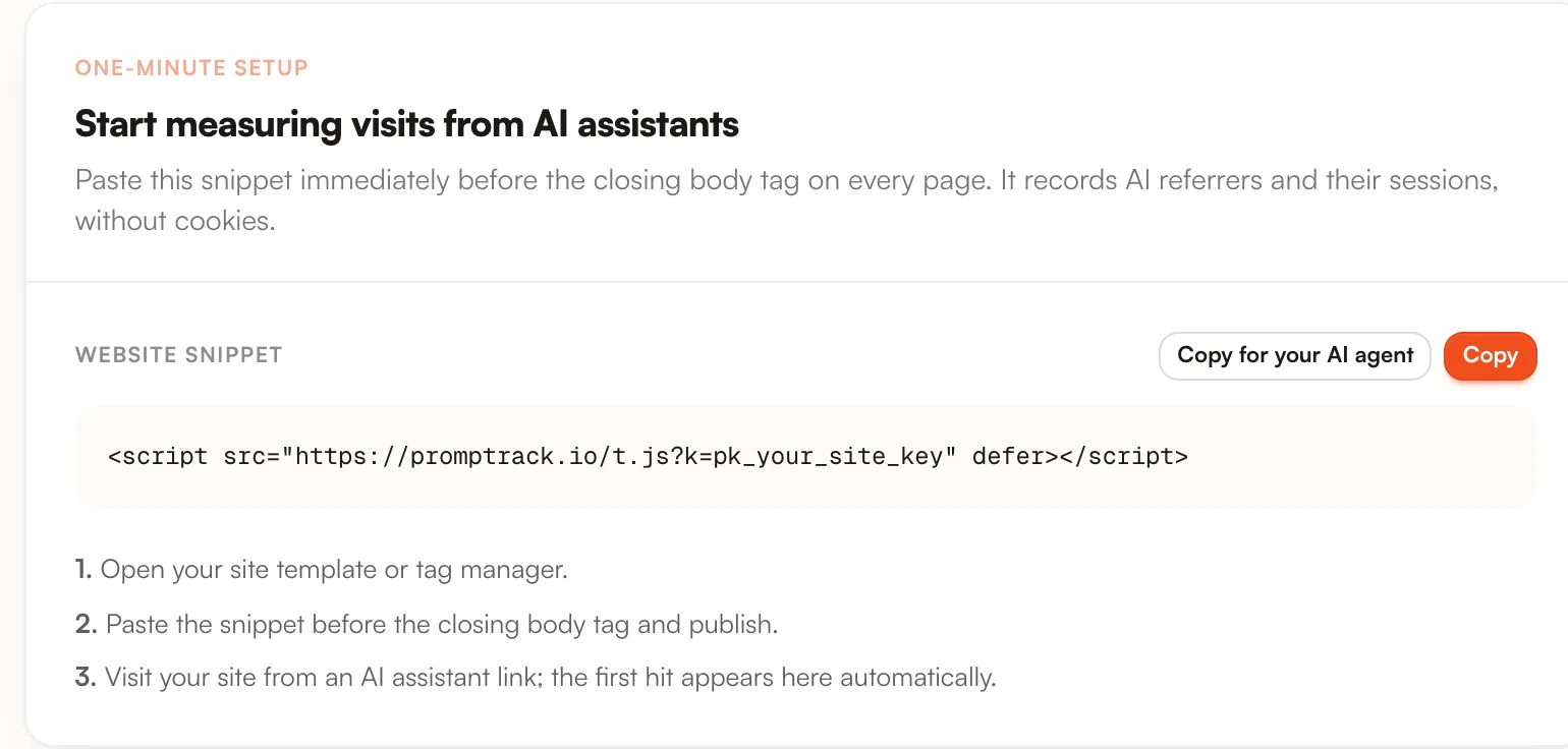 One-minute setup: the AI traffic snippet